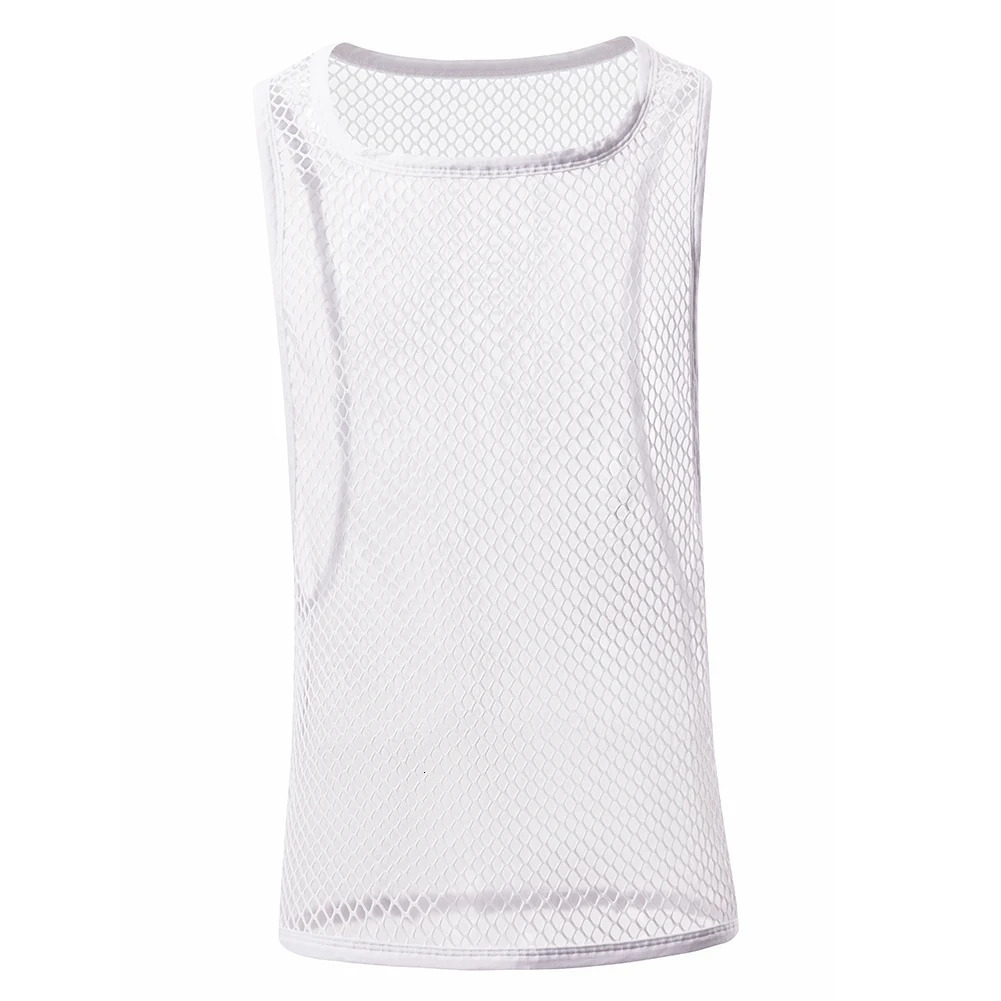 Mens mesh vest transparent Eotic clothing fish net hollow single sleeve vest transparent ultra-thin fitness shirt 250403