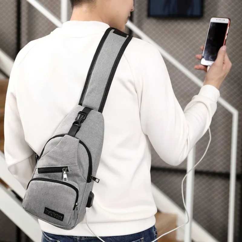 2019 new mens USB smart luggage cross body backpack shoulder bag casual canvas waist bag Z250407