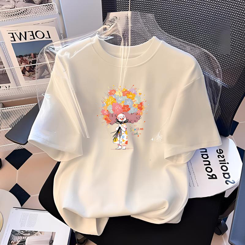 Ddmyshoesvip Girls Short White Pure Cotton T Shirt Summer Loose Fit Medium To Large Size Children S Western Style Girl Cartoon Printed Half Sleeved To