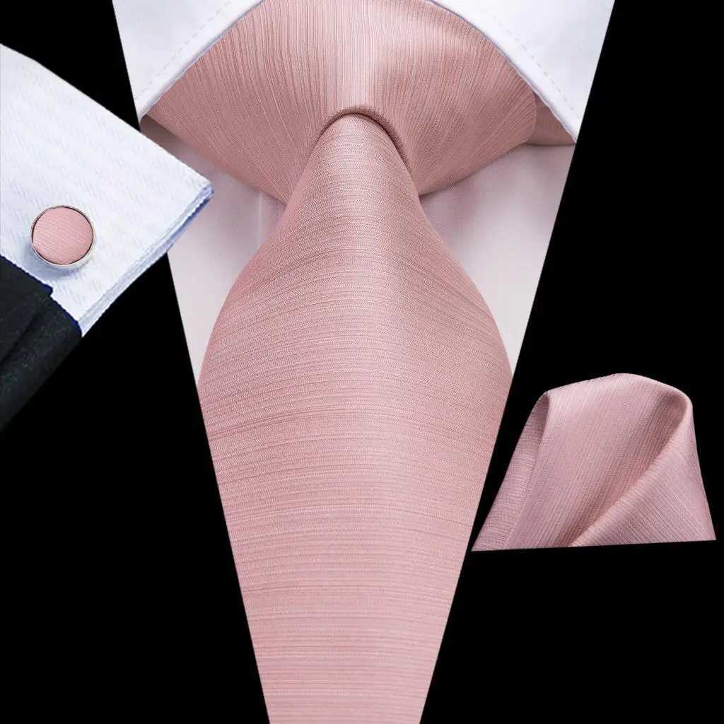 Hi-Tie Silk Mens Wedding Tie Peach Solid Gift Necktie For Men Fashion Design High Quality Hanky Cufflink Set Business Party X250407