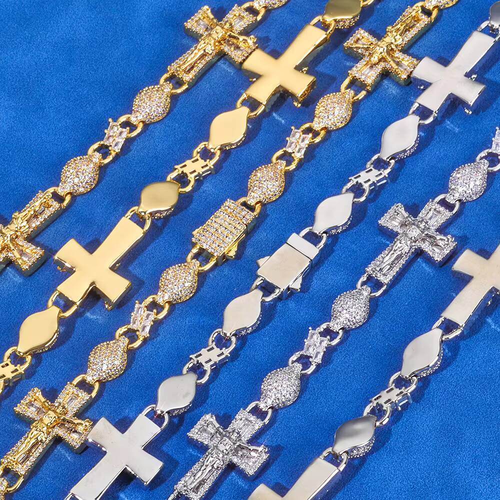 NUOYA 925 Silver Baguette VVS Moissanite Iced Out Hip Hop Necklace Infinity Cross Jesus Cuban Link Chain Fine Jewelry