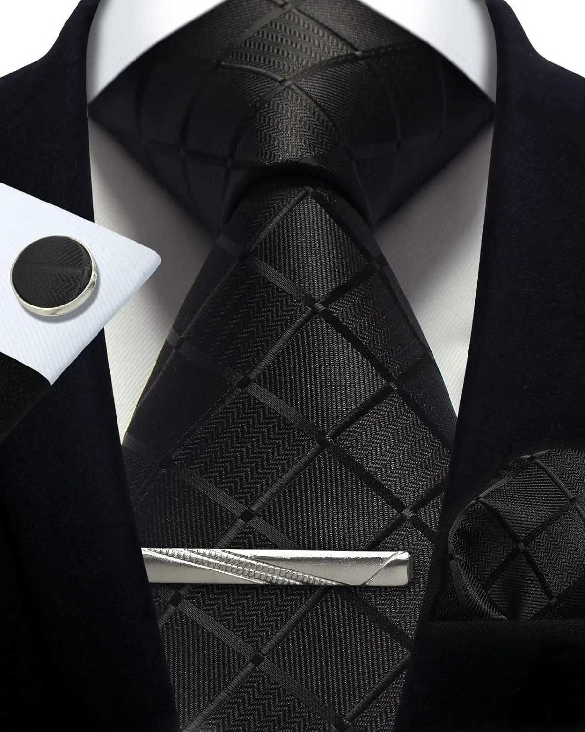 100% Silk Ties for Men Plaid Checks Tie Clip Handkerchief Woven Classic Mens Necktie Pocket Square Set Formal Wedding Ties X250407