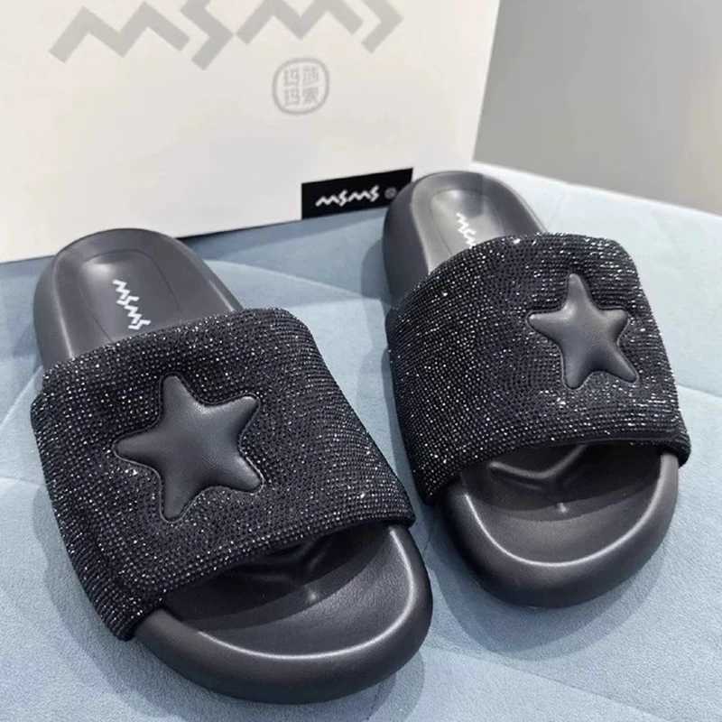Summer Womens Slide Platform Sandals Sparkling Star Decorative Slide Comfortable Outdoor Beach Leisure Indoor ShoesXJ250407
