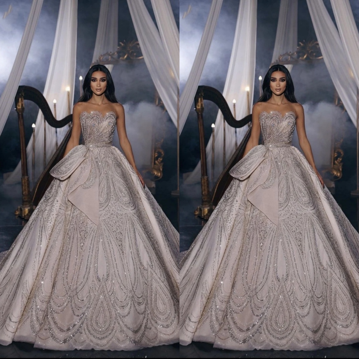 Noble Ball Gowns Wedding Dress Sequins Beaded Strapless Bride Dresses Sleeveless Graceful Sweep Train Bridal Gown Customized