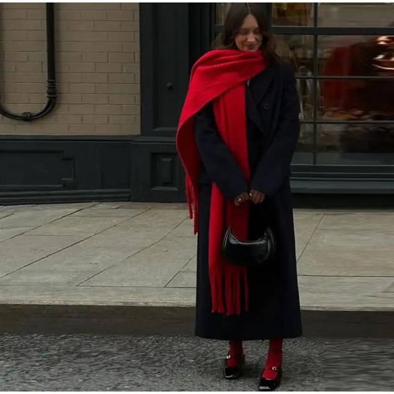 2025 Latest Womens Fall Winter Long Scarf Wool Red Green Christmas Scarf Style Warm Soft Chunky Wrap Shawl Scarves 251106