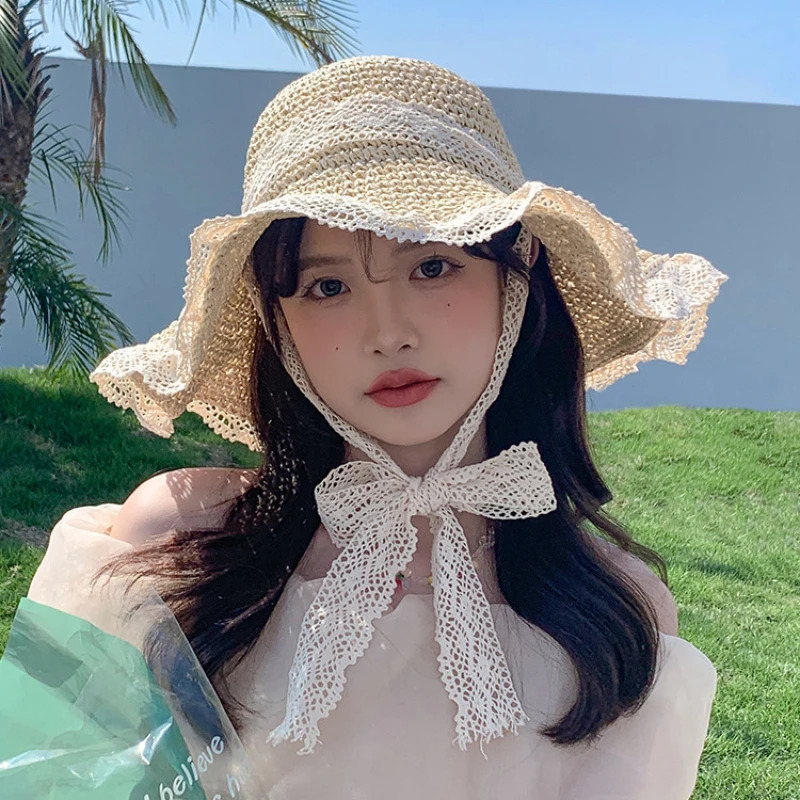Womens Sun Hat Wide Brown Beach Summer Straw Foldable Chapeau UV Protective 250326