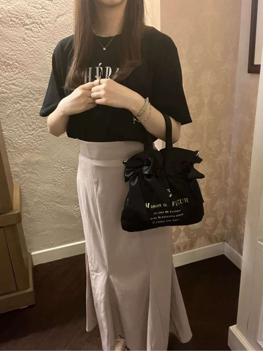 Japanese Satin Cute Sweet Double Bow Portable Women Niche Storage Shopping Messenger Bag With Long Shoulder Strap