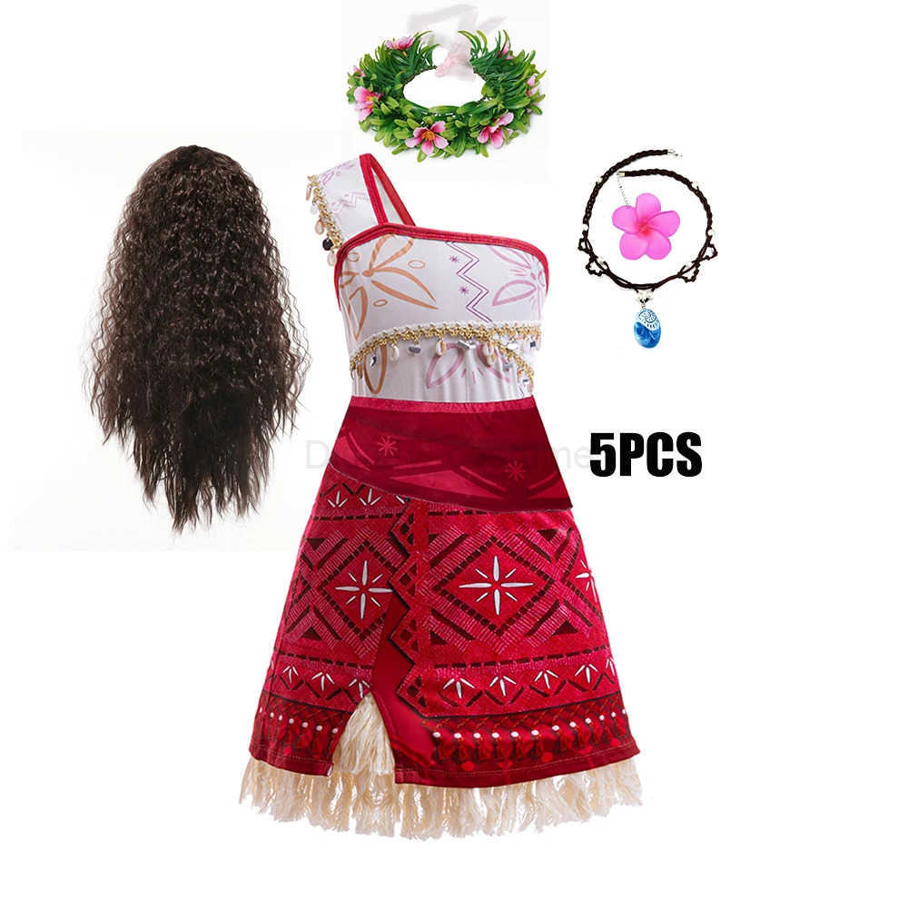 Disney 2PCS Moan Dress Kids Cosplay Girls Princess Vaian Dress Children Birthday Party Costume with Necklace Pet Pig Sets Full Printing X250408