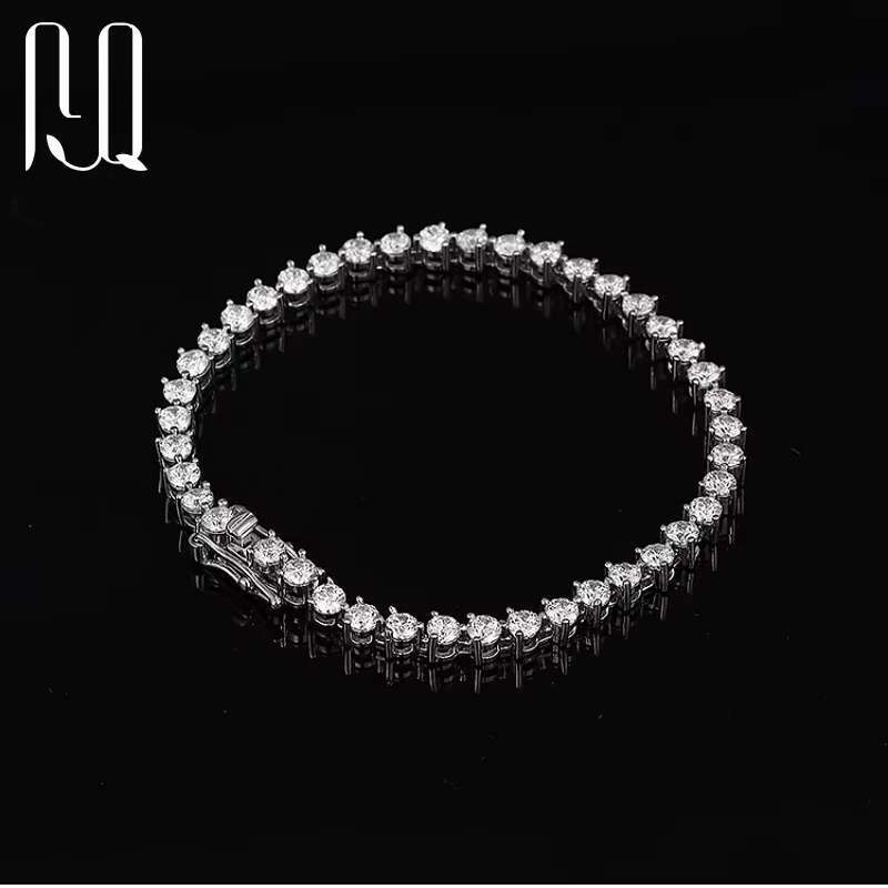 PYQ Classic 18K White Gold Plated S925 Silver Tennis Bracelet 3/4/5mm Three Prong Moissanite VVS Grade with GRA Certificate