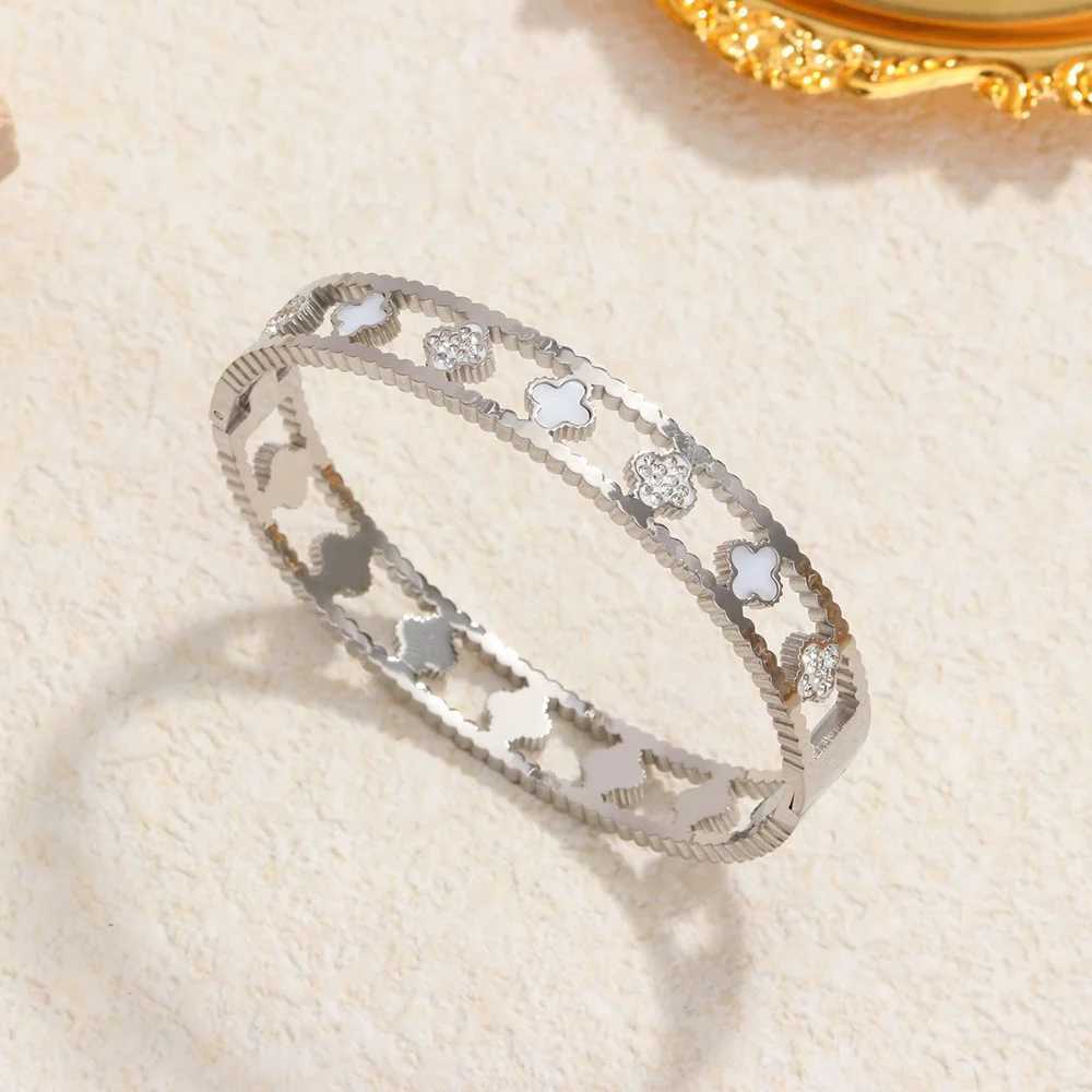 Classic zircon sier bracelet for wen high quty stainl steel gold plated hollow jewelryC250408