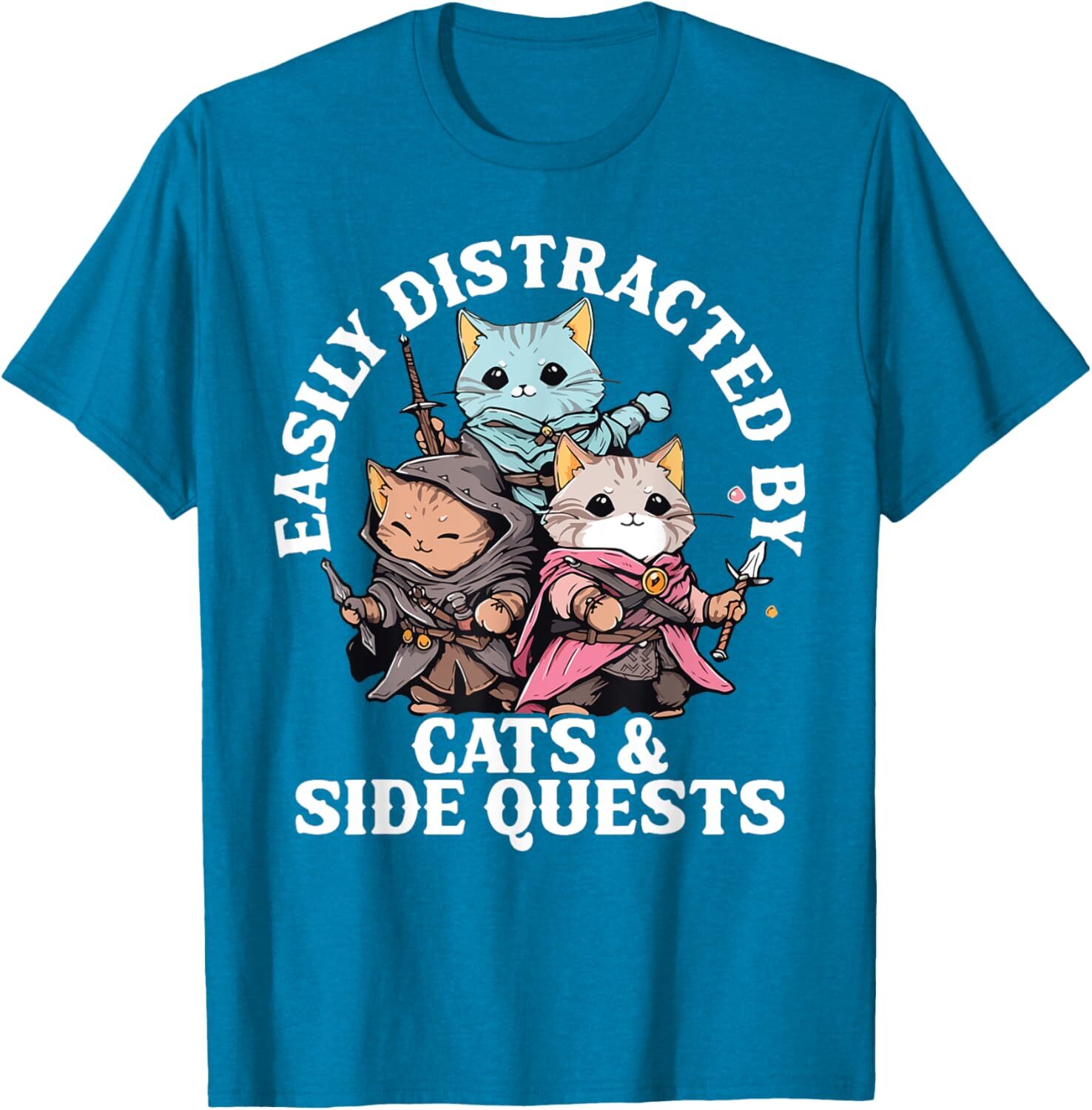 T shirt for Mens Cats Side Quest Distracted Tabletop Funny Men Women Dad Graphic Tee Casual Tops Clothes Short sleeve simple simple