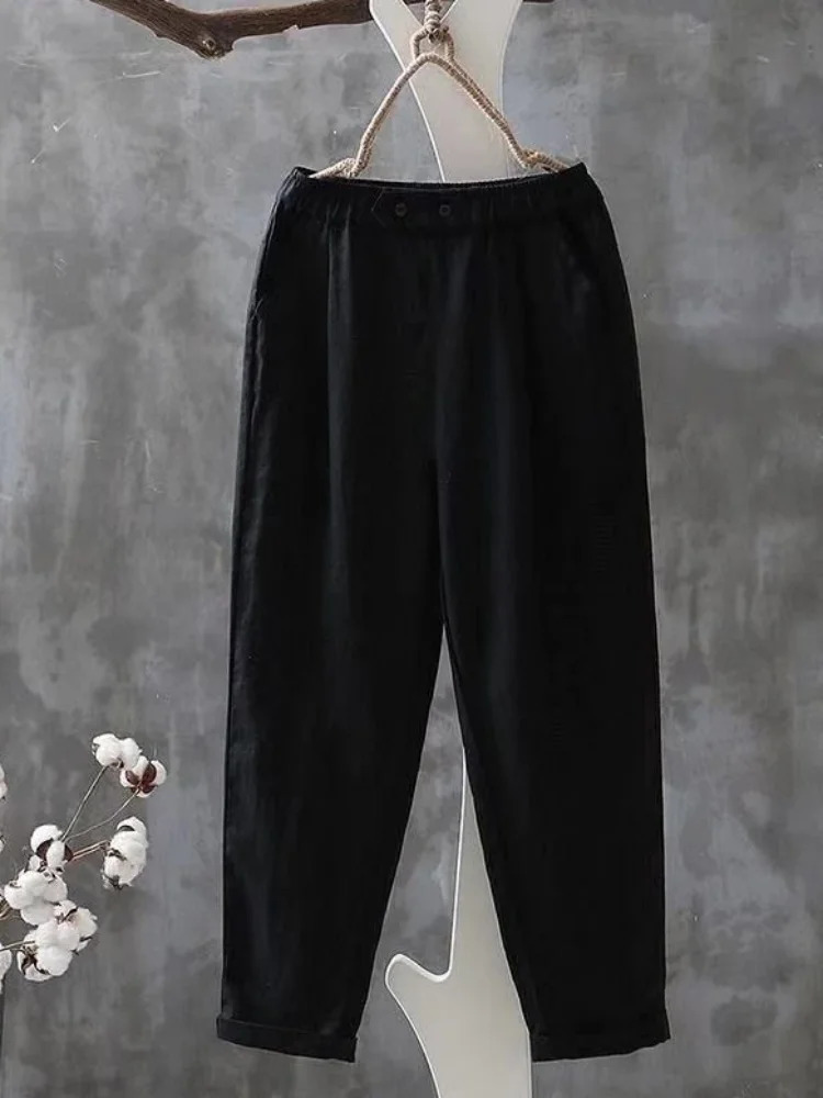 Cotton Linen High Waisted Harun Long Pants Fashion Elegant Women Pants Casual Elegant Loose Pant 250408