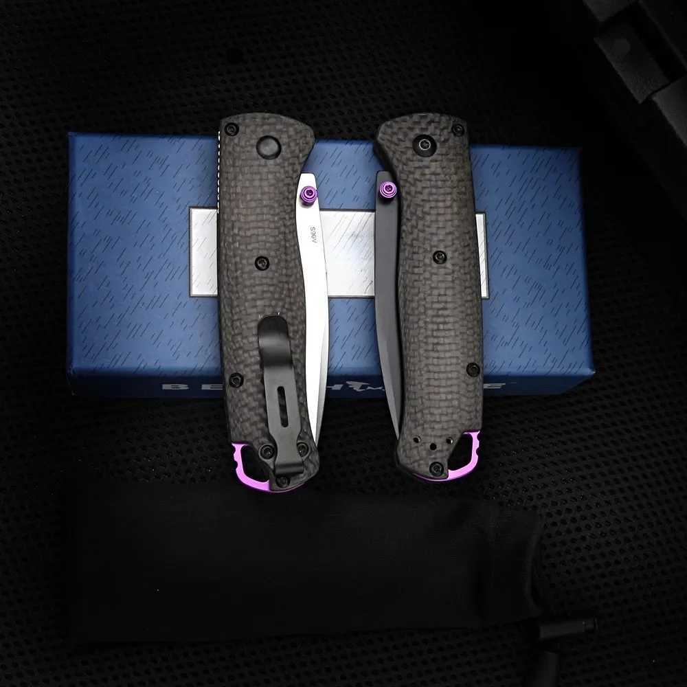 Mysterious purple hot selling Damascus steel 13K carbon fiber handle 90V blade 535 folding knife outdoor camping folding knife X2504081