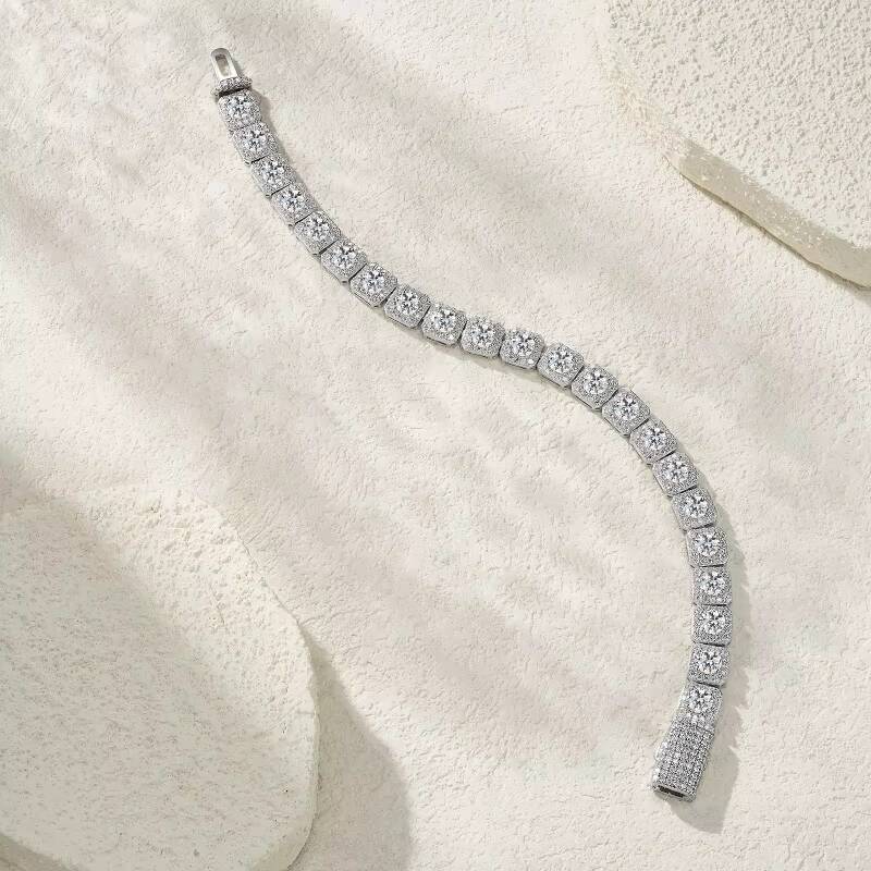 White Color 20cm Length S925 Silver Rhodium Plated Bracelet Round Moissanite Tennis Chain Bracelet Women Jewelry Bracelet