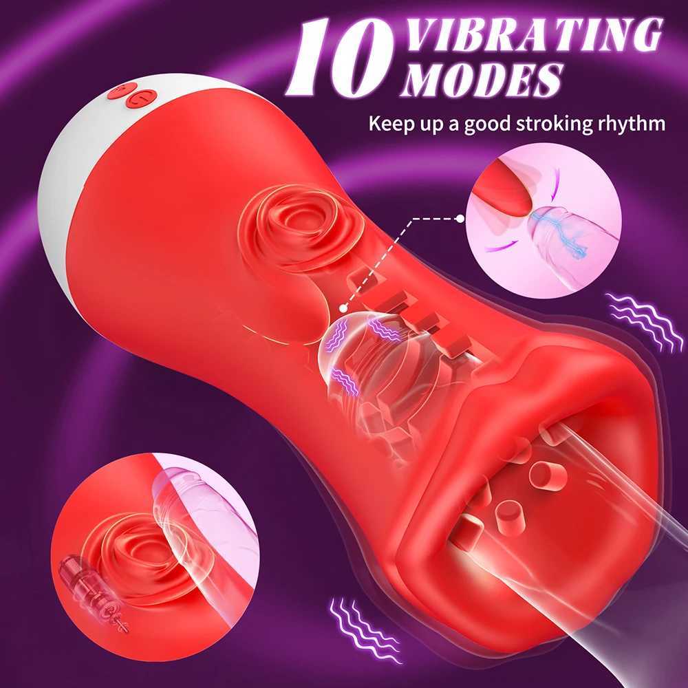Automatic Male Masturbator Cup Vibrator Tongue Licking Oral Sex Real Vagina Pocket Pussy Penis Oral Sex ToyXJ250408