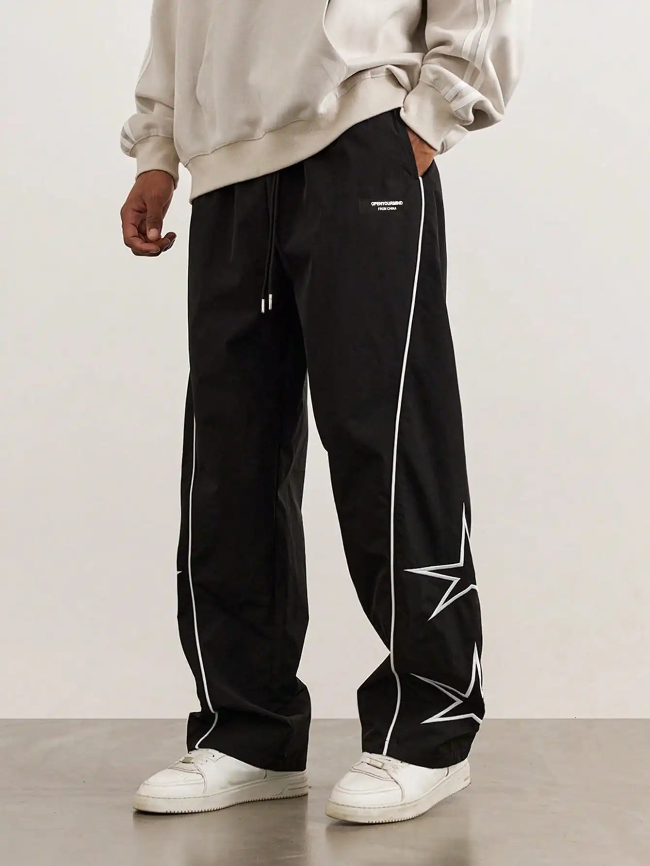 Mens straight leg pocket printed cargo pants loose casual outdoor mens work hiking and fishing 250403