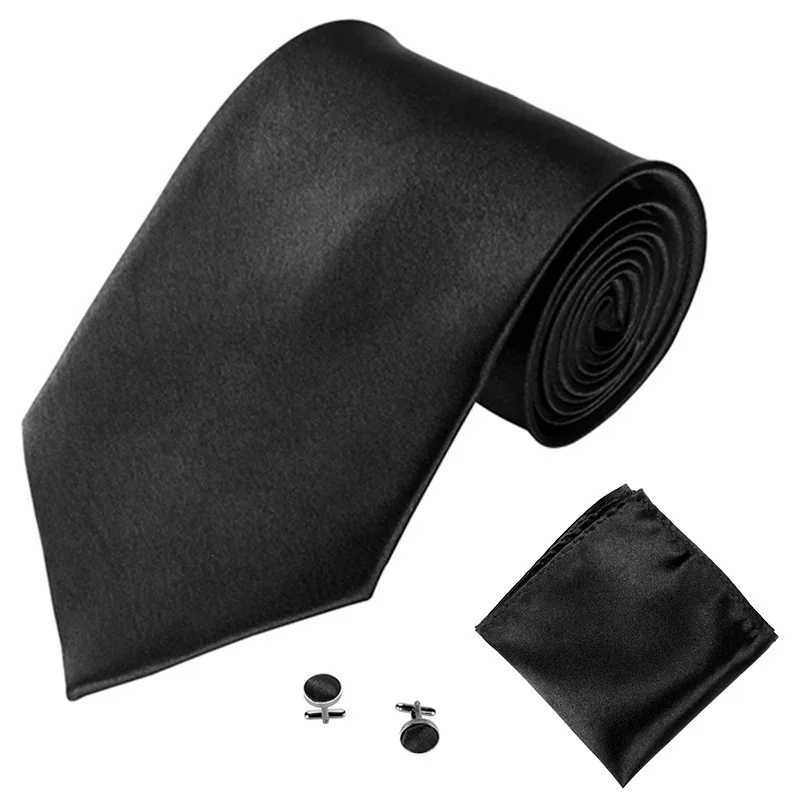 Fashion Tie Set for Men Wen 10CM 4 Wedding Accessories Satin Solid Black Red Blue Gray w Cufflinks Hanky Necktie Sets X250407