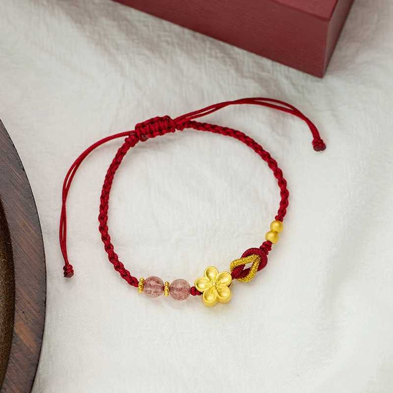 Lucky Peach Bloss Transfer Bead Bracelet for Wen Men Handmade Braided Rope Adjustable Bracelet Couple Jewelry GiftsC250408