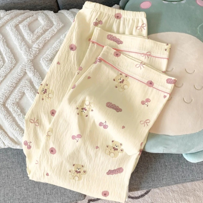 Cute Cherry Bear Printed Womens Pajamas Fashion Casual Milk Silk Home Clothes 3 pieces SpringSummer Short sleeved 250403