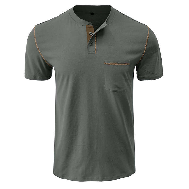 summer European American short sleeved men's Henry shirt top T-shirt new style chic and elegant clothing