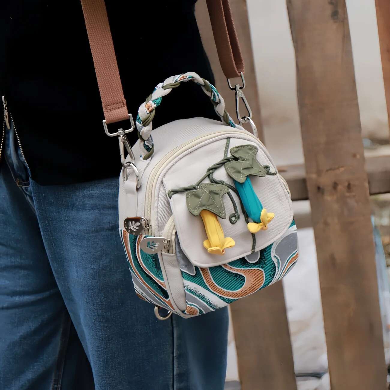 Morning Glory Multi Layered Canvas Handbag, Birthday Gift For Girlfriend And Mother