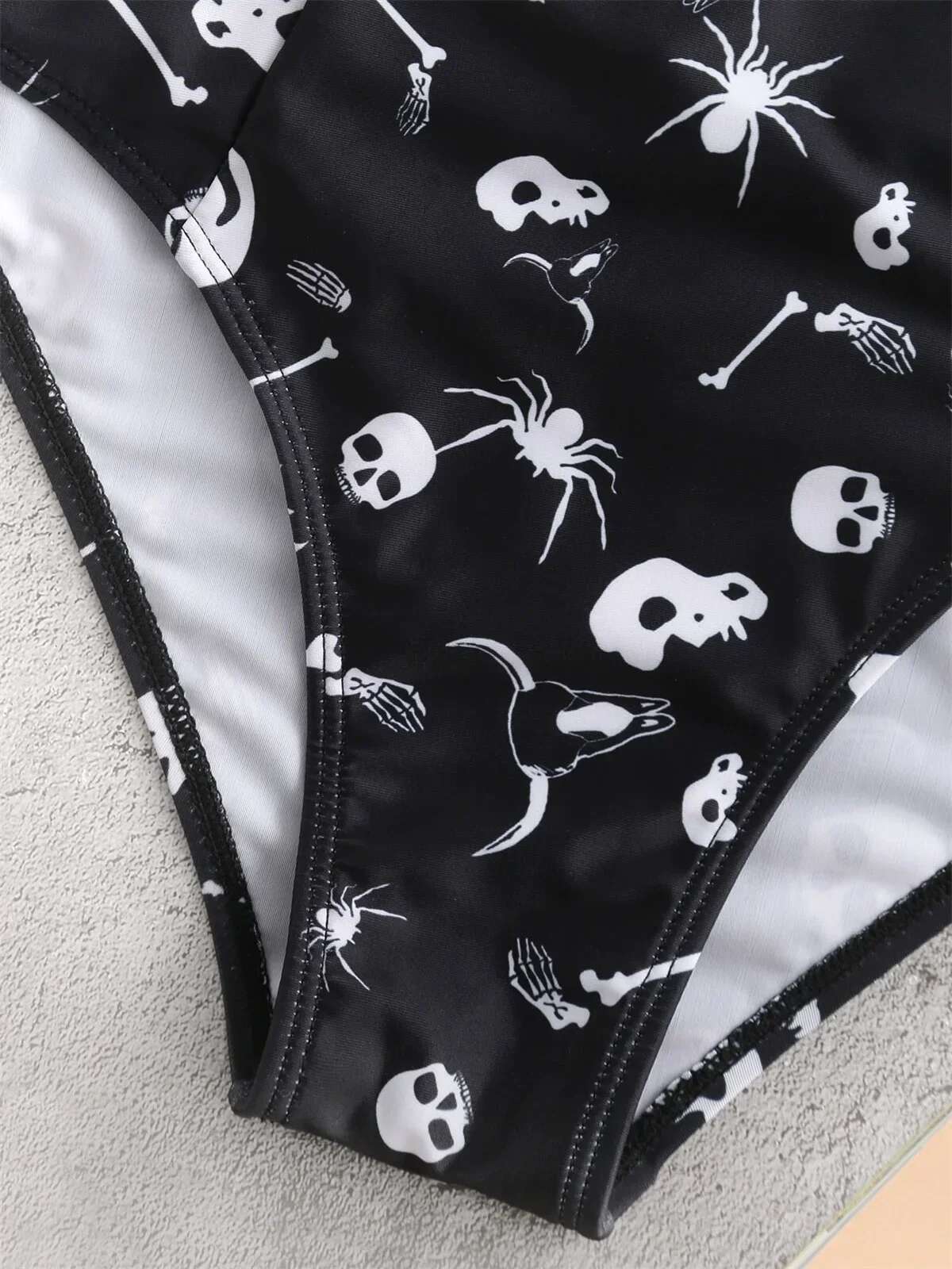 Dongdumaoyi Sexy Front Bow Bikini Set Mujer Women Cut Out Push Up Skull Print Piece Swimsuit Summer Bathing High Waist Biquini