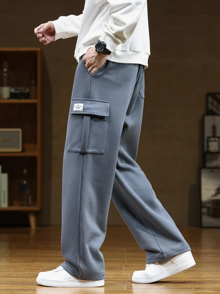 Autumn Sportswear Mens Multi Pocket Drawstring Cotton Casual Track Pants Loose Straight Trouser Large Size 8XL 250403
