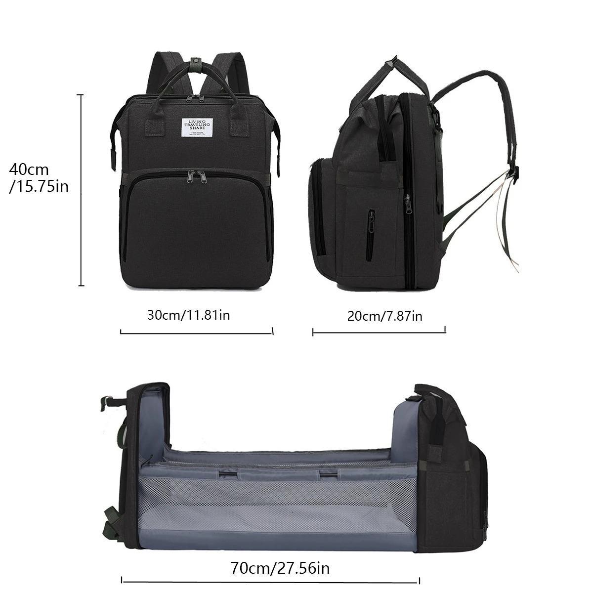 Foldable bed diaper bag with changing station insulated pocket and large capacity Multifunctional Double shoulder mommy bag 250407