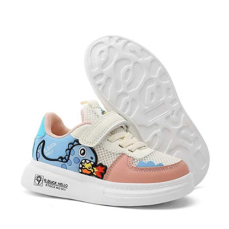 Childrens sports shoes boys and girls dinosaur printed leather sports shoes soft non slip casual childrens tennis baby walking shoes W250407