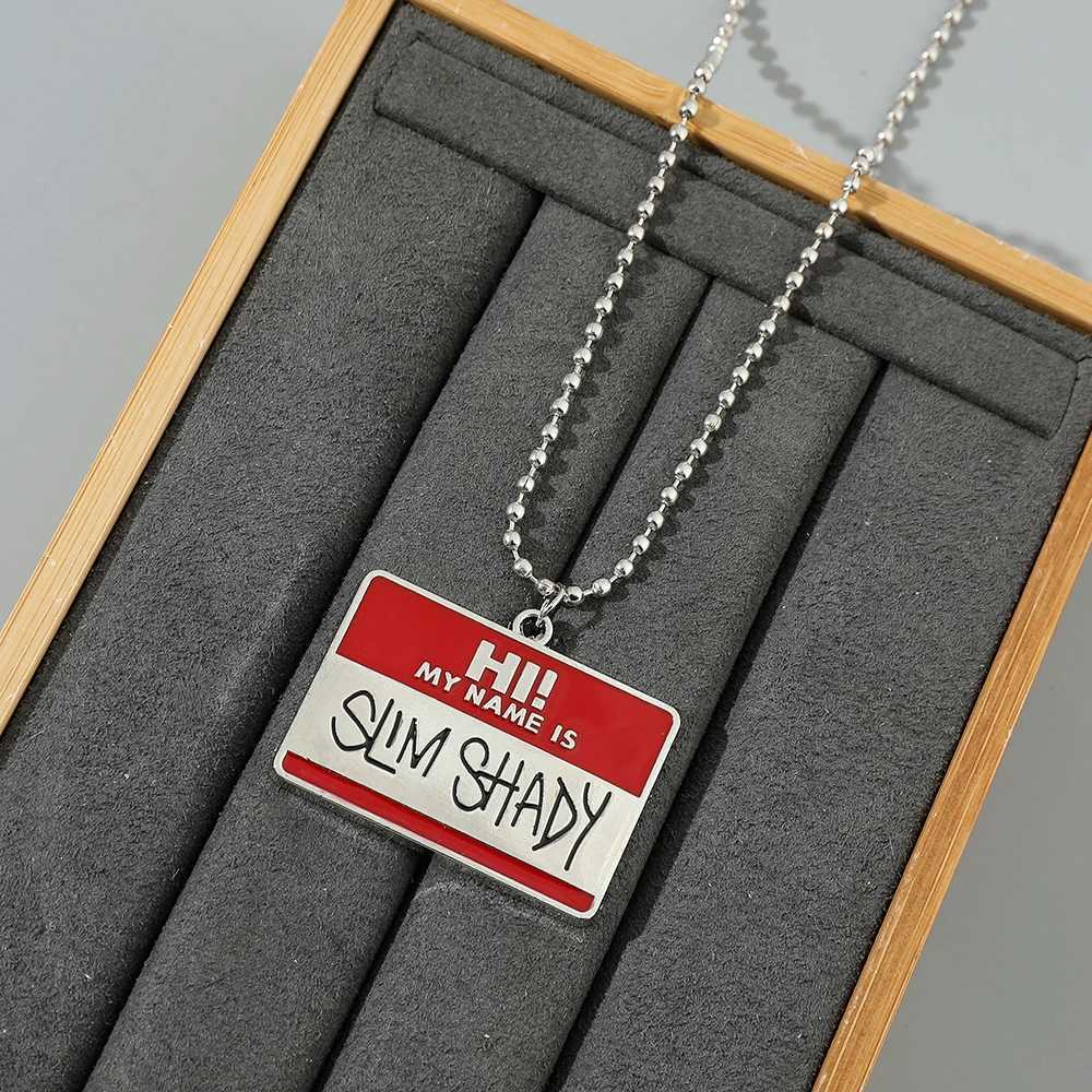 Cool Hi My Name Is Slim Shady Square Pendant Necklaces for Men Boys Personzed Accessory Bead Chain Jewelry Gifts for FriendsC250407