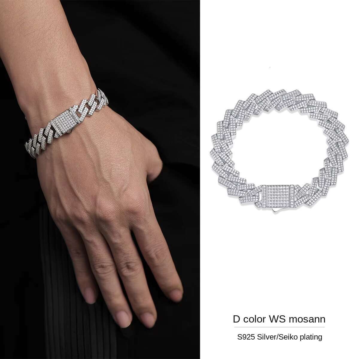 Custom Mossanite Cuban Bracelet Fine Jewelry 2rows 14mm S925 Silver GRA Moissanite Bracelet VVS Lab Diamond Cuban Bracelet