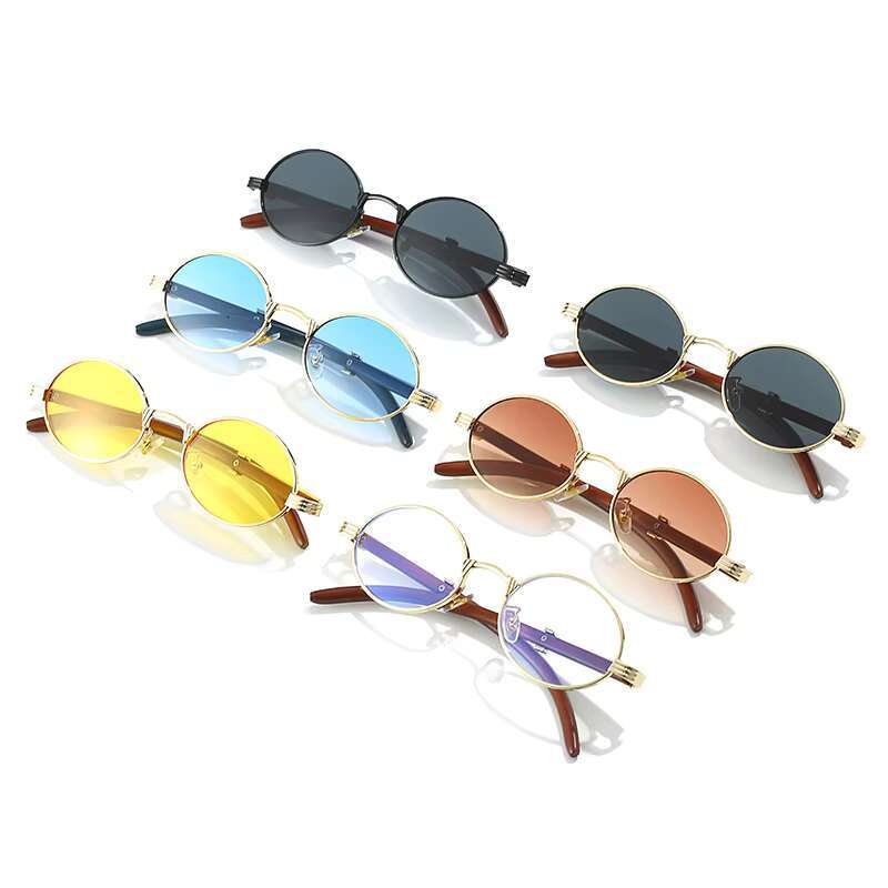 Multiple Colors Unisex High Quality Wood Grain Color Retro Oval Frame Sunglass for Men Women