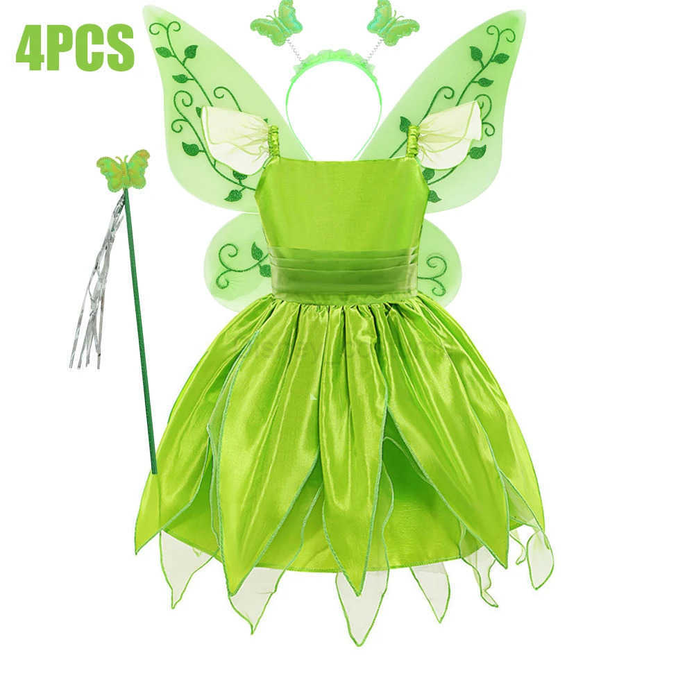 Disney Kids Girl Cosplay Bell Costume Halloween Role Playing Green Dress Fancy Fairy Princess Cosplay Birthday Party Dresses Knee Lengt X250408