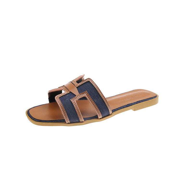 Women 2025 summer new European style flip-flops fashion casual slippers Flat denim sandals non-slip vintage sandals
