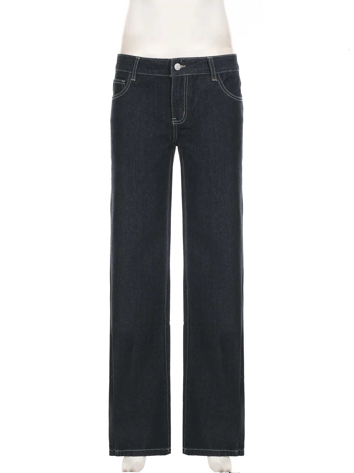 IAMSURE basic ultrathin ed straight jeans elegant Y2K casual solid low waisted pants for women fashionable streetwear 250407