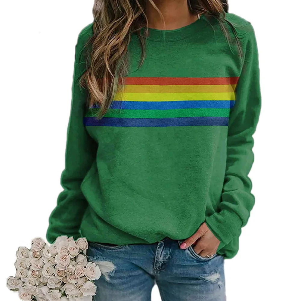 Womens Strapless Sportswear Fashion Trend Personalized Color Stripe 3D Printed Loose Casual Long Sleeve Tshirt 250331