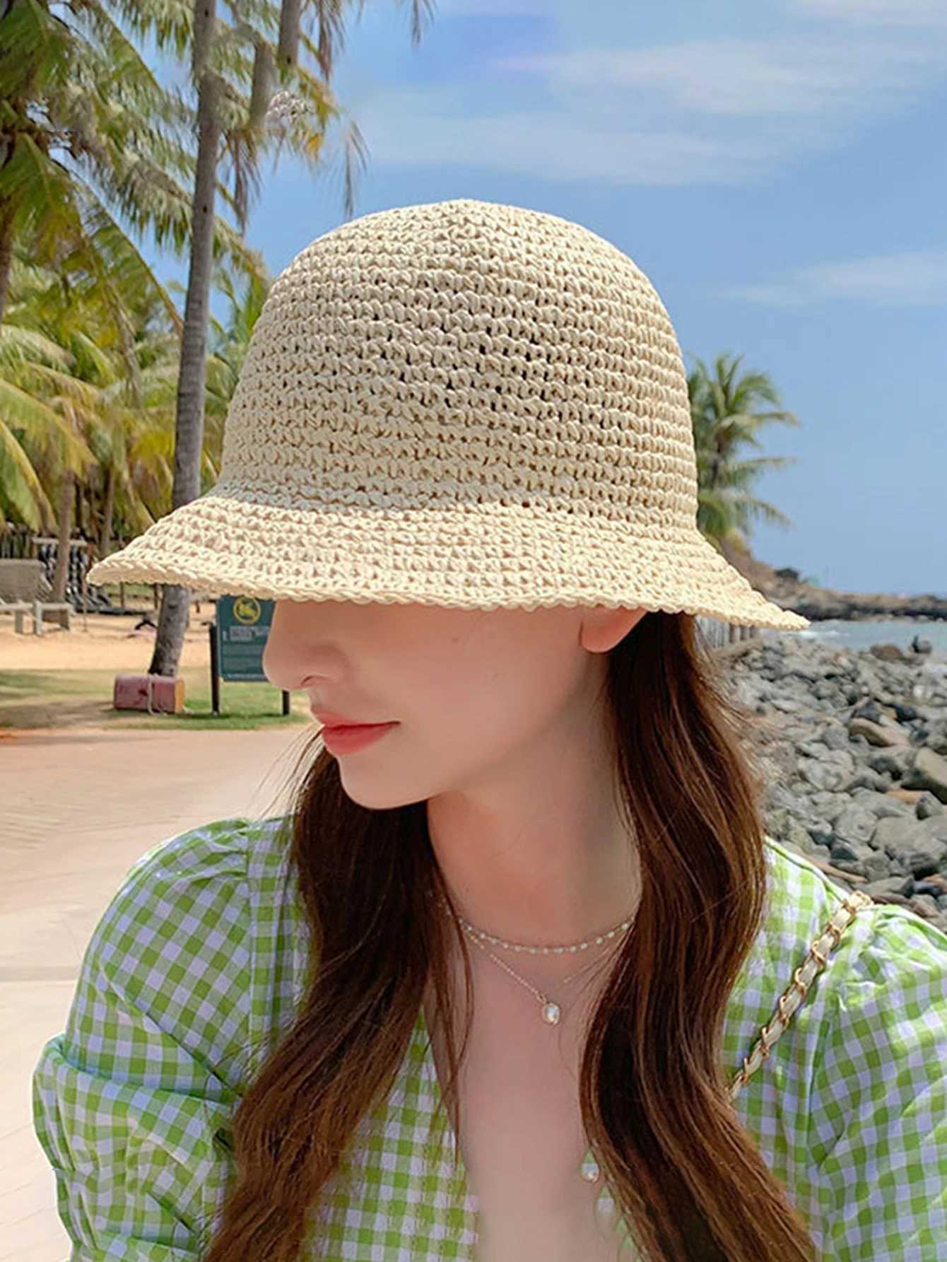 Straw hat hand made braided Wens big fishermans hat Protection Sun Hat Foldab Roll up bucket hat TravelC250407