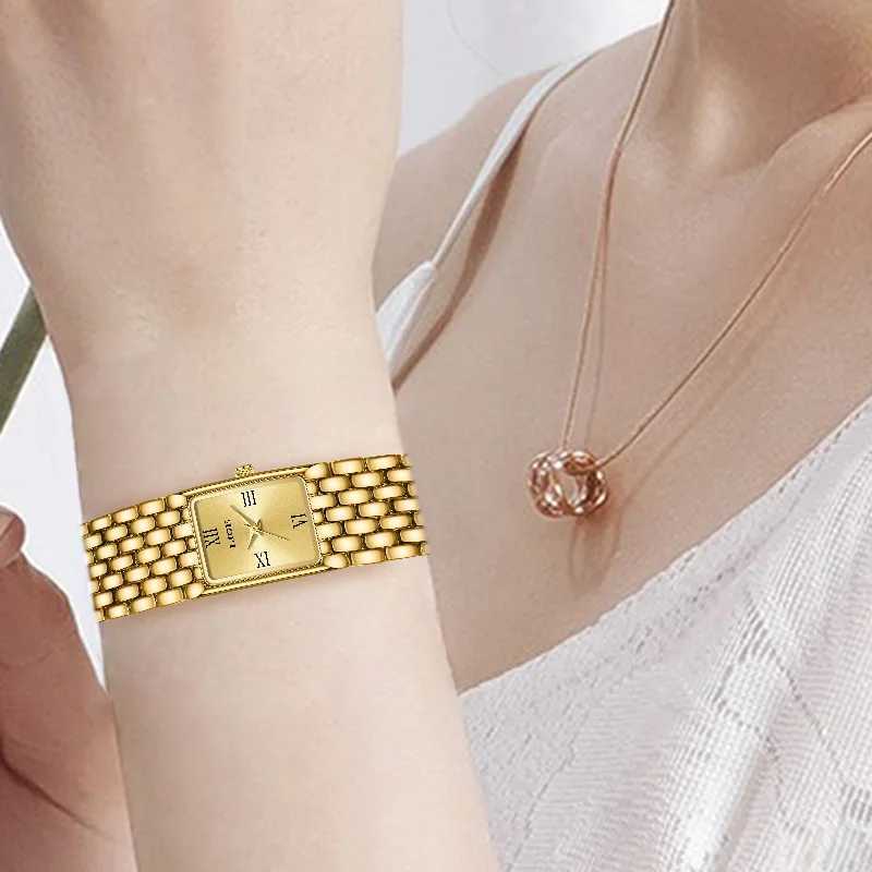 Womens Square Womens Quartz Watch Stainless Steel Womens Small Gold Watch Luxury Leisure Fashion WatchT250408