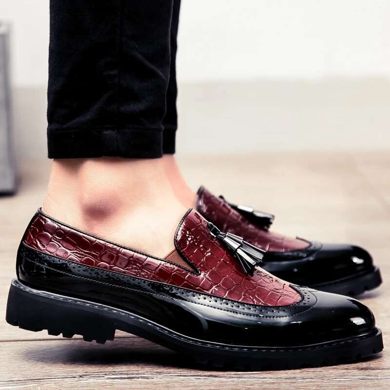 2024 New Lazy Man Slip-On Bean Men's Business Casual Crocodile Print 46 Large Size Fringed Leather Shoes Men