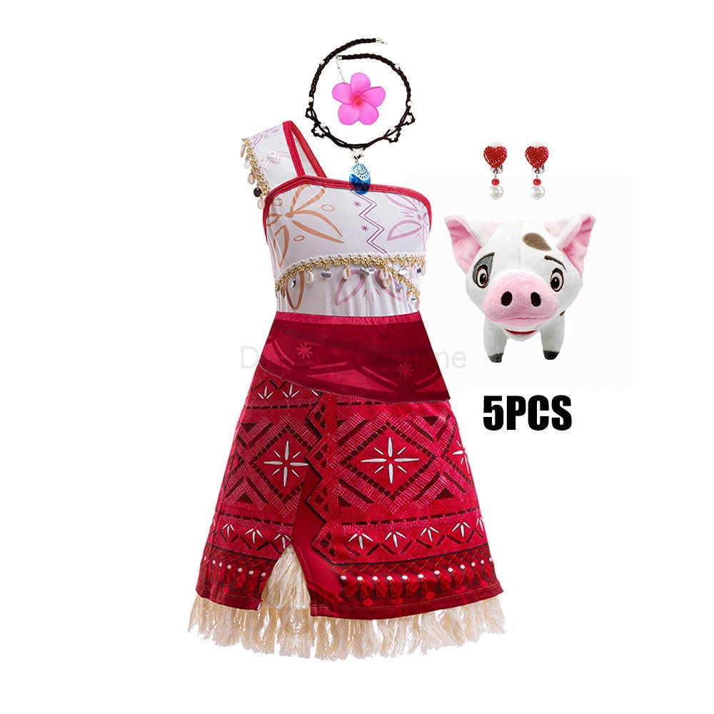 Disney 2PCS Moan Dress Kids Cosplay Girls Princess Vaian Dress Children Birthday Party Costume with Necklace Pet Pig Sets Full Printing X250408