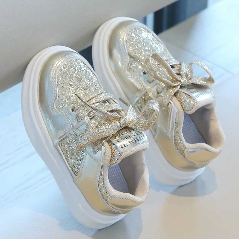 Girls gold glitter platform sports shoes autumn fashion casual sports shoes thick soled vulcanized shoes childrens flat shoes W250407