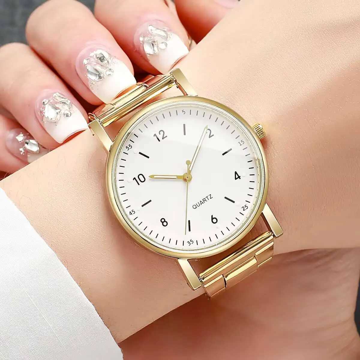 Fashion Women Watches Simple Arabic Dial Alloy Band Quartz Wristwatch for Ladies Clock Reloj MujerWithout BoxT250408