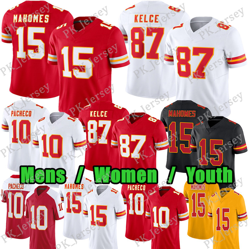 #15 Patrick Mahomes Football Jersey #87 Travis Kelce Isiah Pacheco Xavier Worthy Chris Jones Harrison Butker Nick Bolton Rashee Rice Karlaftis Josh Simmons jersey