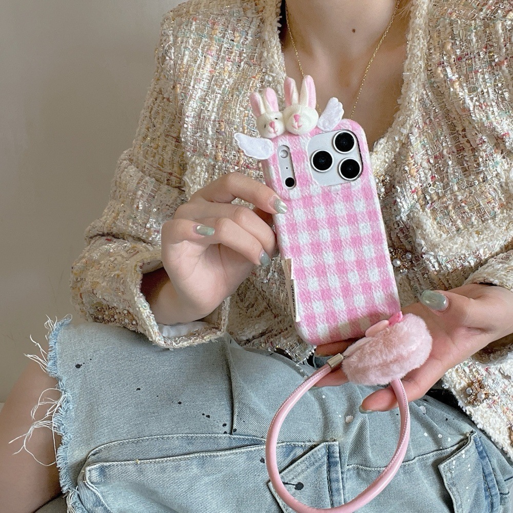 Autumn Winter Rabbit Head Solid Color Phone Case Compatible with iPhone 17/16 Pro Simple Anti-drop iPhone 15/14 Cartoon