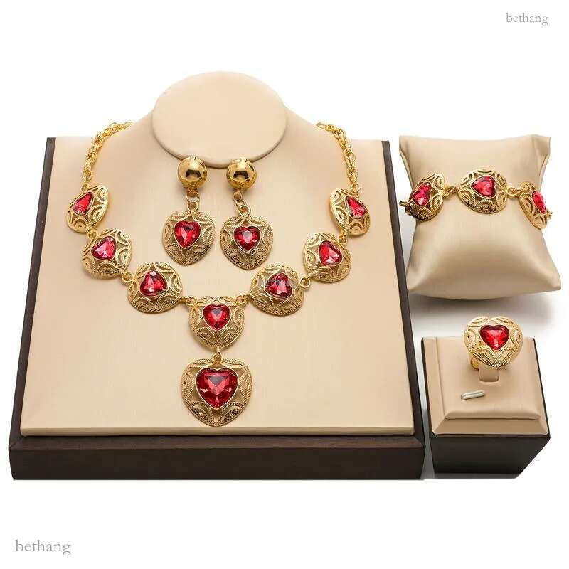 Earrings & Necklace Exquisite Dubai Gold Colorful Jewelry Set Wholesale 2021 Nigerian Wedding Design African Beads Women Costume