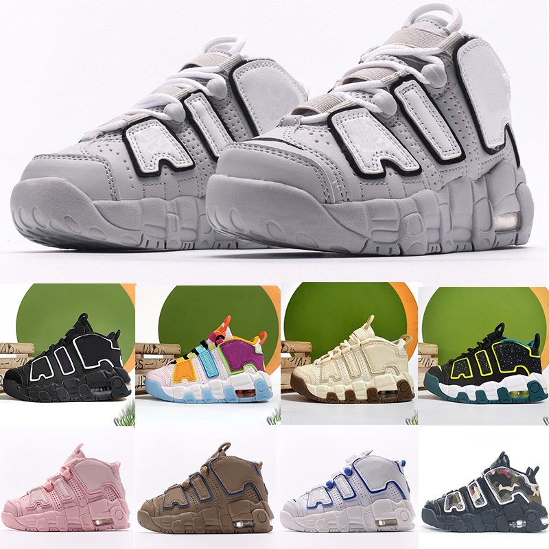 New Kids Shoes Uptempos New Scottie 96 More Tri-color Pippen Total White Sunset Multi-color Black Bulls Renowned Rhythm Raygun Denim Boys Girls Sneakers