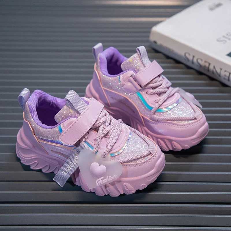 Girls sports shoes childrens running sports shoes school fashion cute shiny anti slip childrens casual shoes spring and autumn W250407