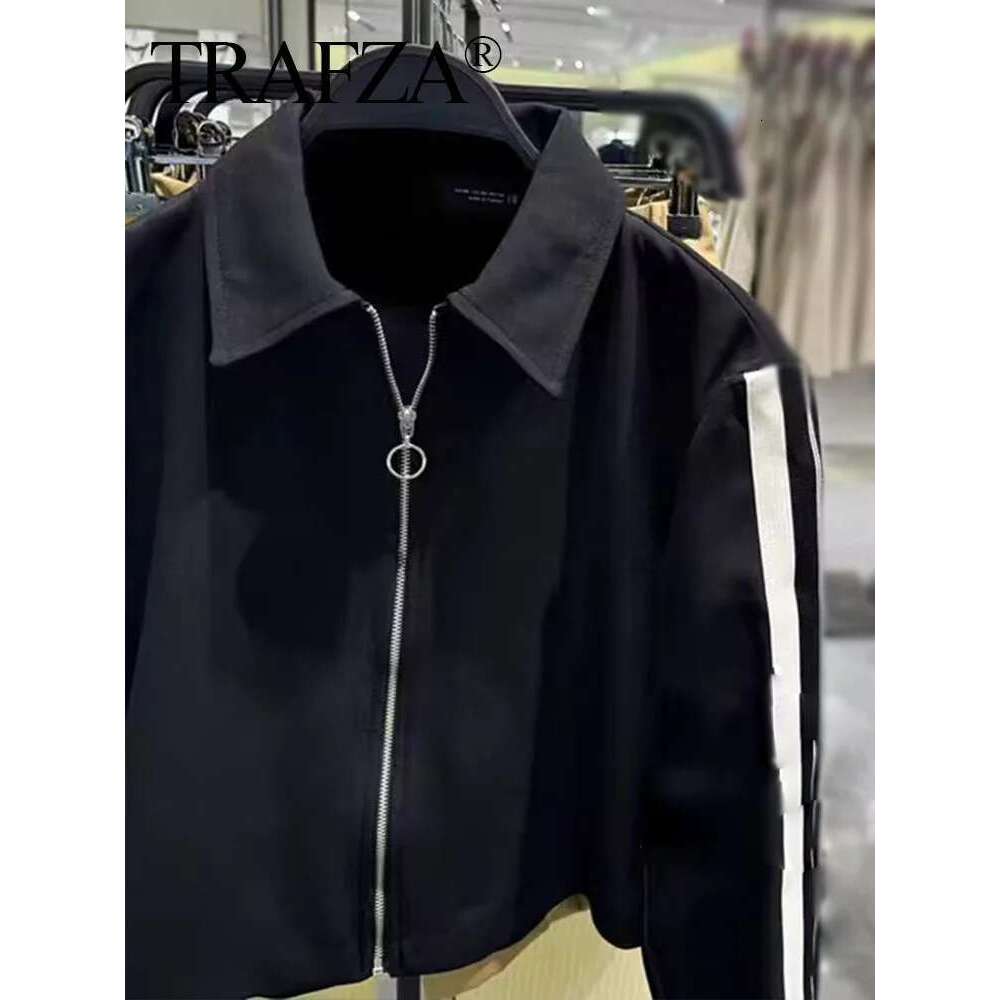 TRAFZA 2024 New Women Casual Trousers Suits Sports Short Jacket + Female Vinatge Black White Patchwork Baggy Pants Street