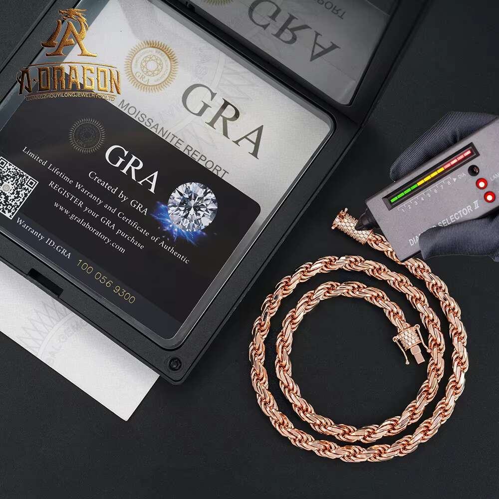 Luxury Diamond Cut Rose Gold Plated 925 Silver Moissanite Diamond Rope Chain