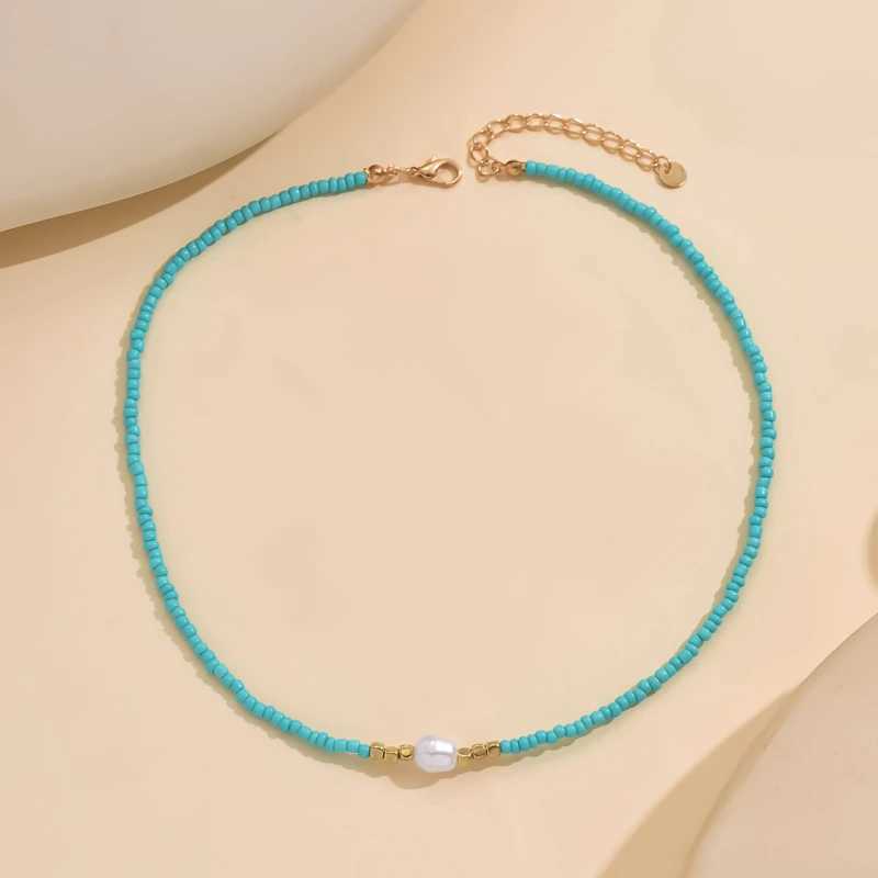 Vintage Bohemian Style Woven Rice Beads Beaded Necklace Womens Fashion Simple Design Holiday Party Accessories GiftC250407